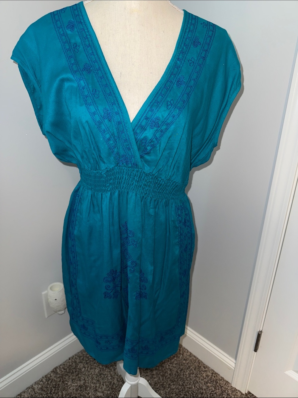 Angie Teal Embroidered Midi Dress